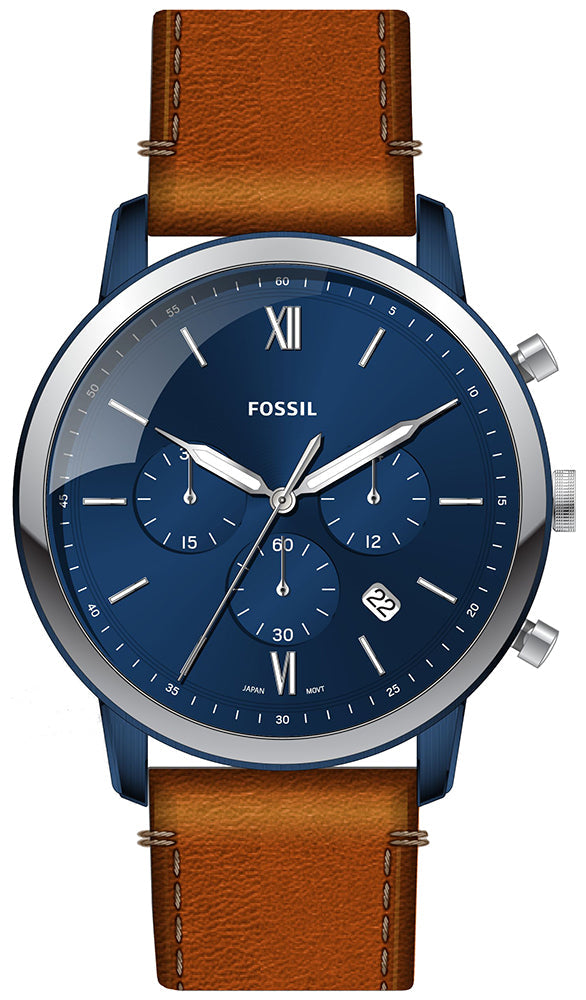 Fossil Neutra Chronograph Blue Dial Brown Leather Strap Watch for Men - FS5791