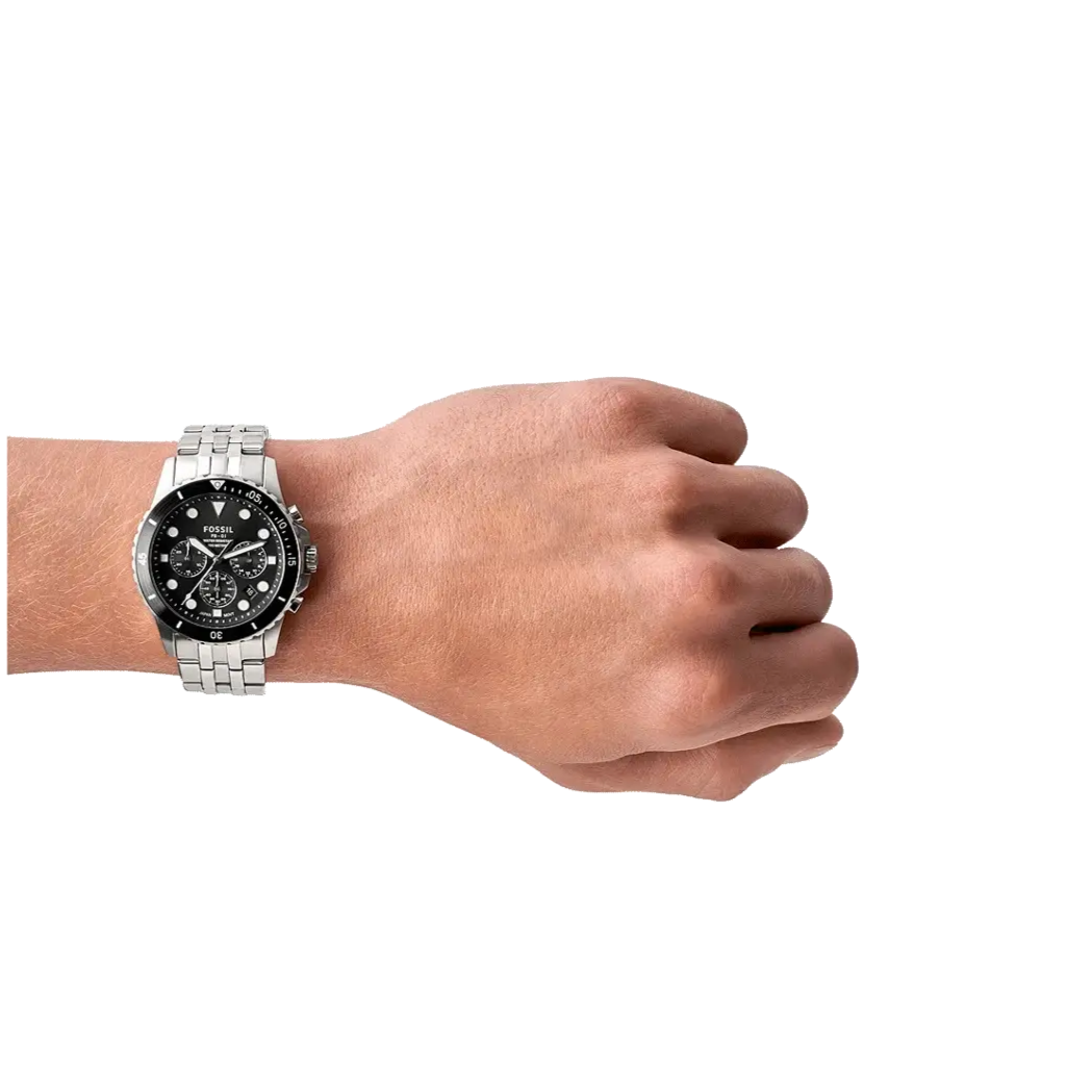 Fossil FB-01 Chronograph Black Dial Silver Steel Strap Watch for Men - FS5837