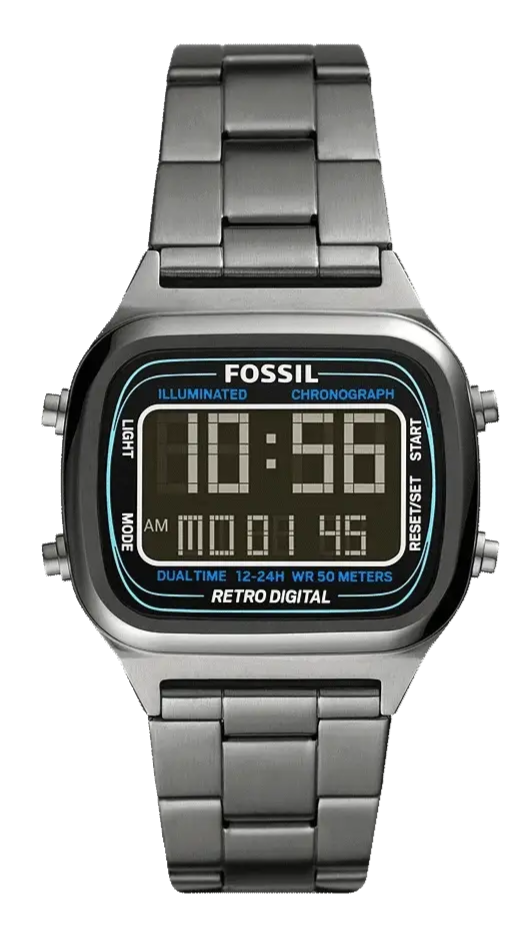 Fossil Retro Digital Black Dial Black Steel Strap Watch for Men - FS5846
