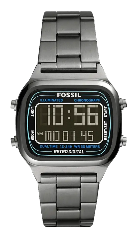 Fossil Retro Digital Black Dial Black Steel Strap Watch for Men - FS5846