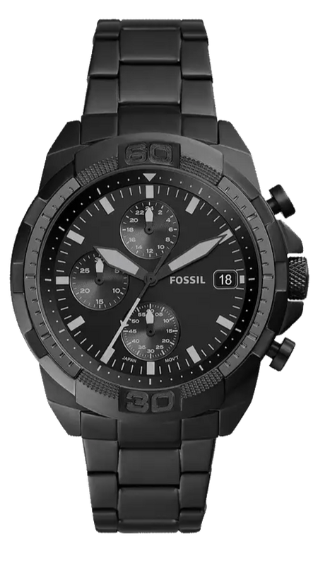 Fossil Bronson Chronograph Black Dial Black Steel Strap Watch for Men - FS5853