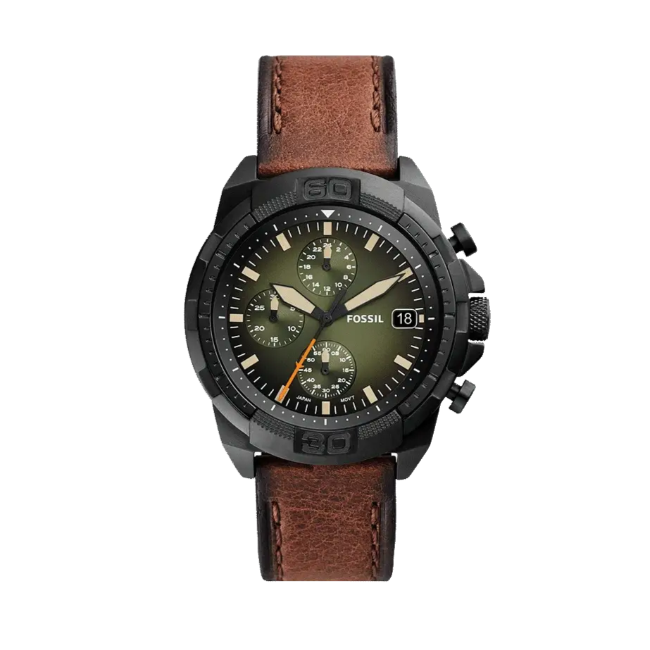 Fossil Bronson Chronograph Black Dial Brown Leather Strap Watch for Men - FS5856