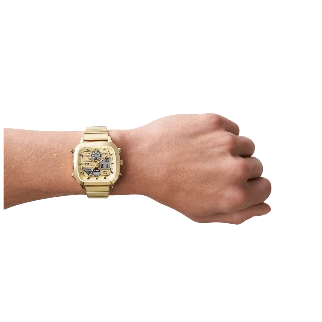 Fossil Retro Analog-Digital Gold Dial Gold Steel Strap Watch for Men - FS5889