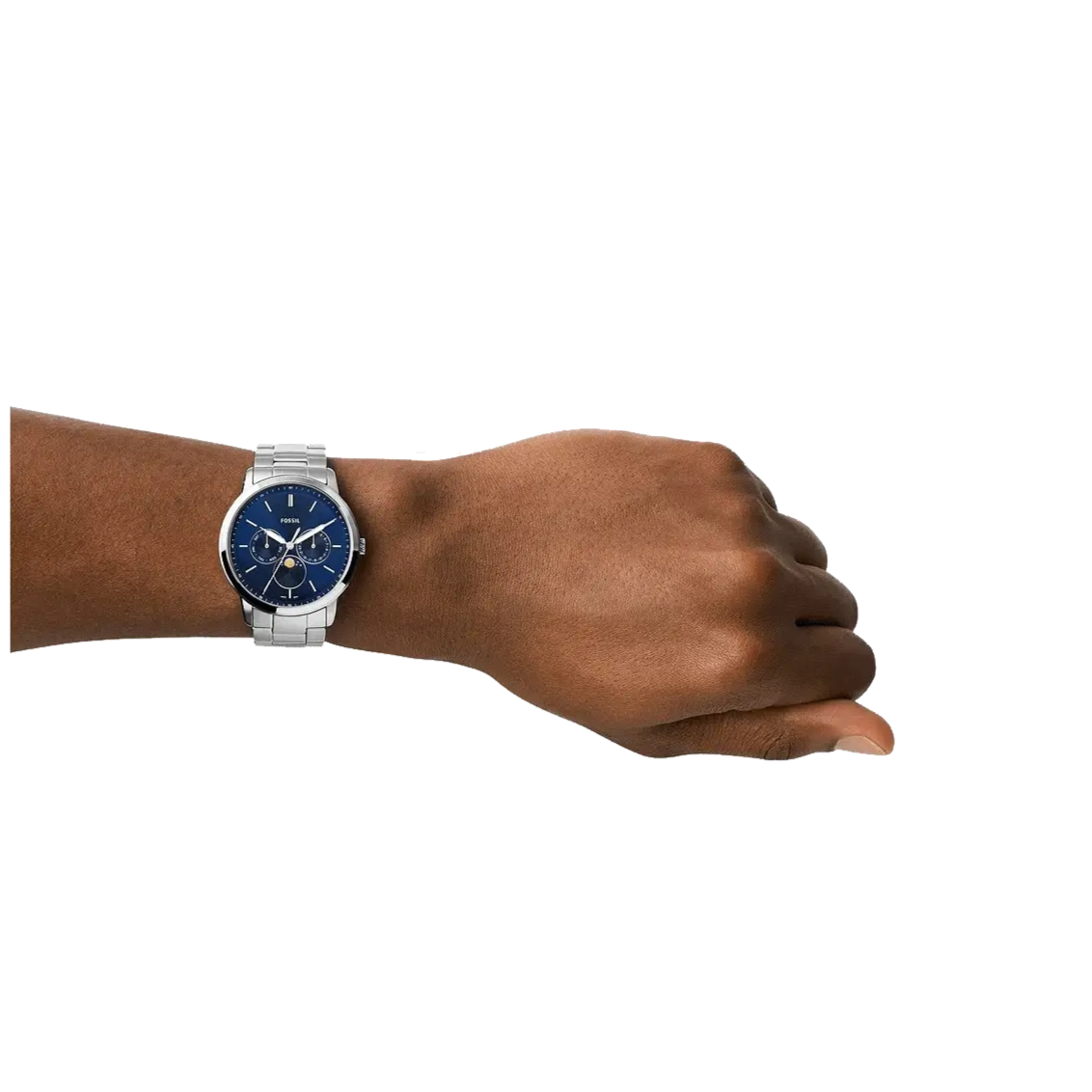 Fossil Neutra Minimalist Moonphase Blue Dial Silver Steel Strap Watch for Men - FS5907