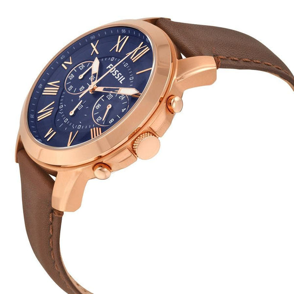 Fossil Pilot 54 Chronograph Blue Dial Brown Leather Strap Watch for Men - FS5204