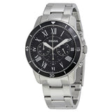 Fossil Grant Sport Chronograph Black Dial Silver Steel Strap Watch for Men - FS5236