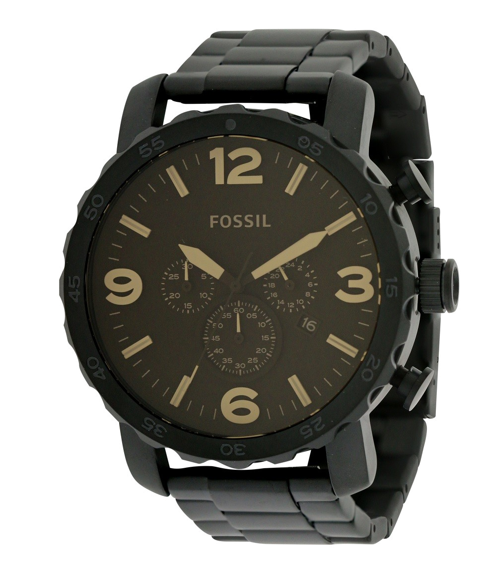 Fossil Nate Chrongraph Ion Plated Black Dial Black Steel Strap Watch for Men - JR1356