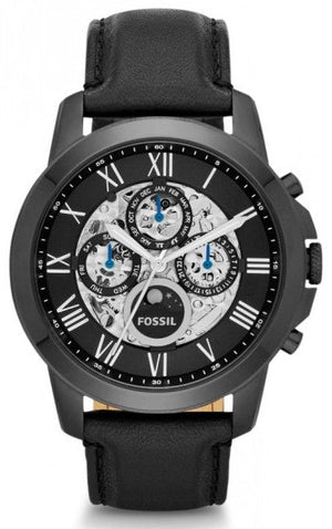 Fossil Grant Automatic Black Dial Black Leather Strap Watch for Men - ME3028