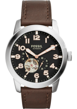 Fossil Pilot 54 Automatic Black Dial Brown Leather Strap Watch for Men - ME3118