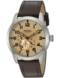 Fossil Pilot 54 Automatic Cream Dial Brown Leather Strap Watch for Men - ME3119