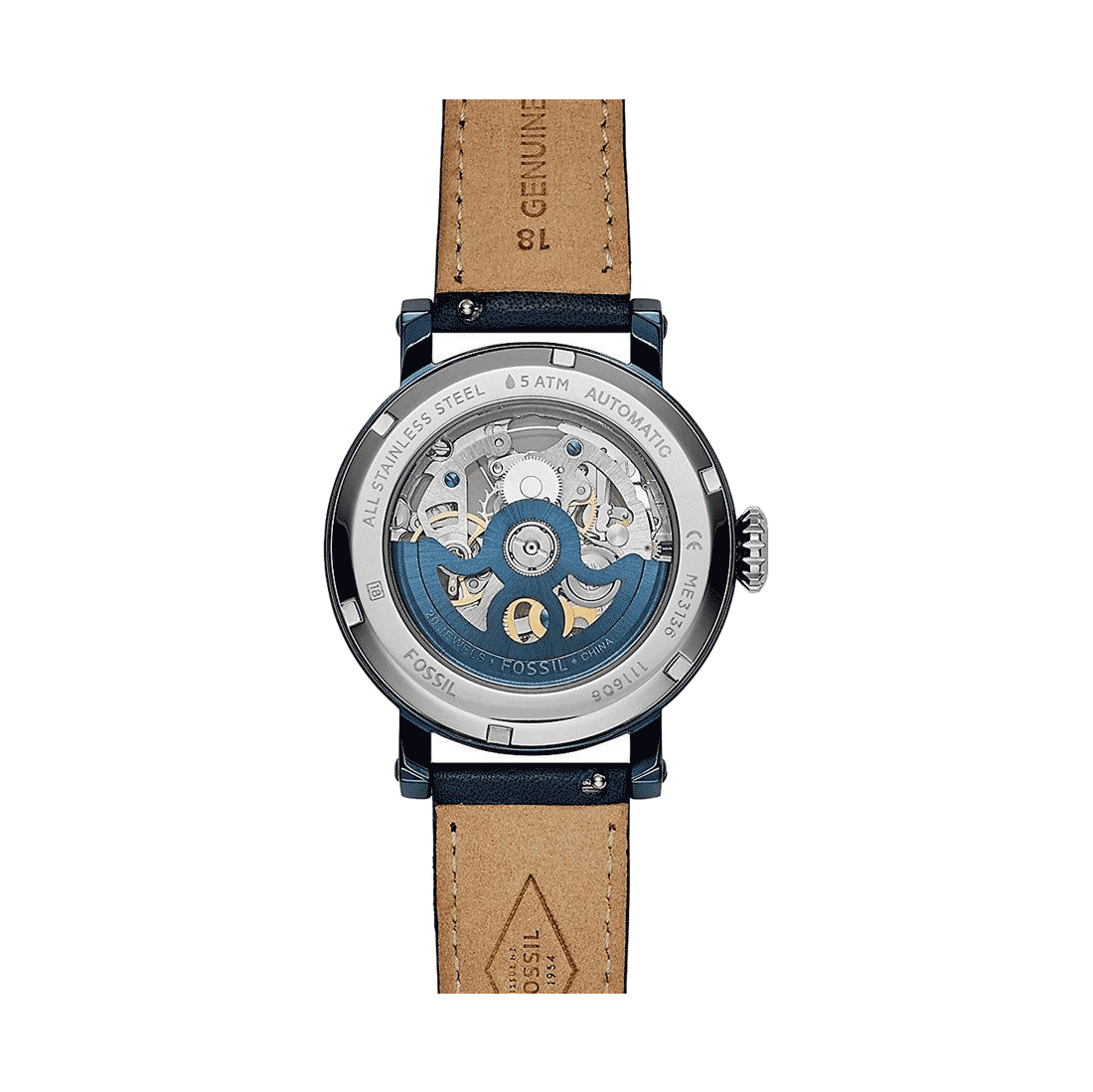 Fossil Boyfriend Skeleton Blue Dial Blue Leather Strap Watch for Women - ME3136