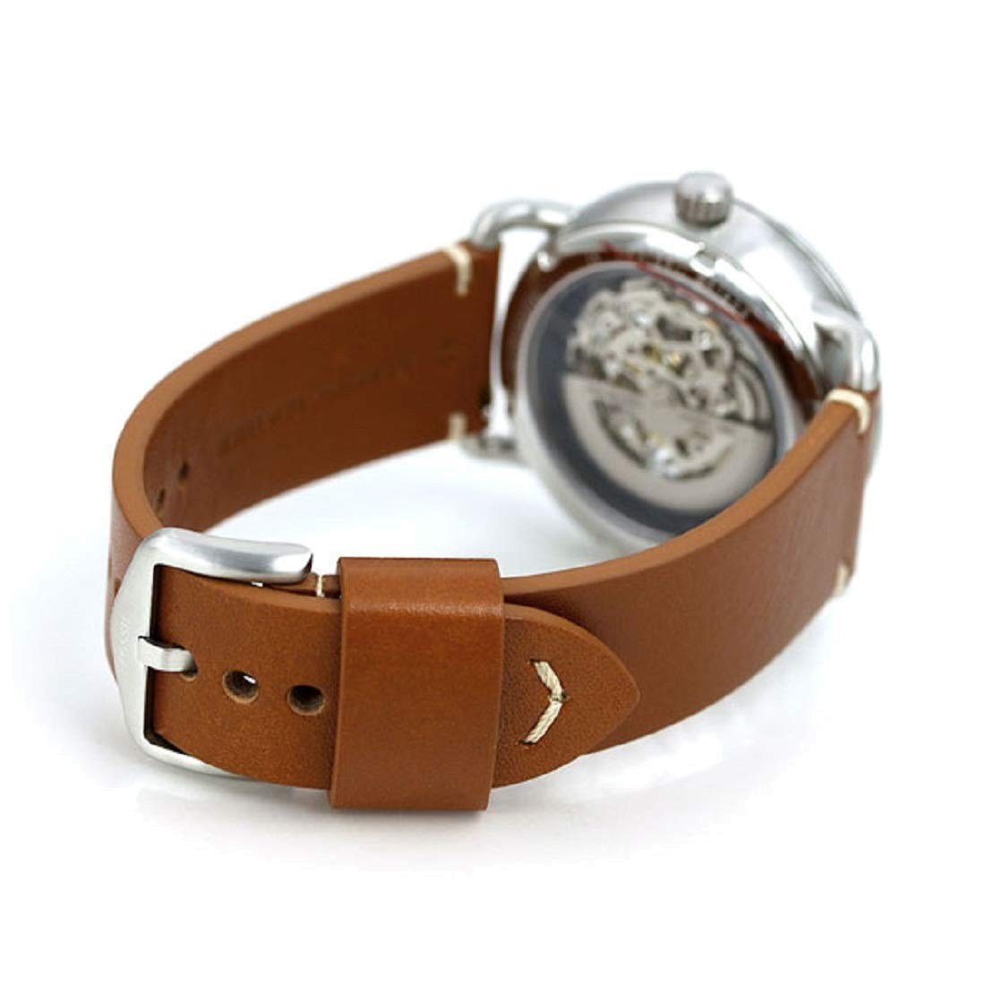 Fossil Commuter Automatic Skeleton Blue Dial Brown Leather Strap Watch for Men - ME3159