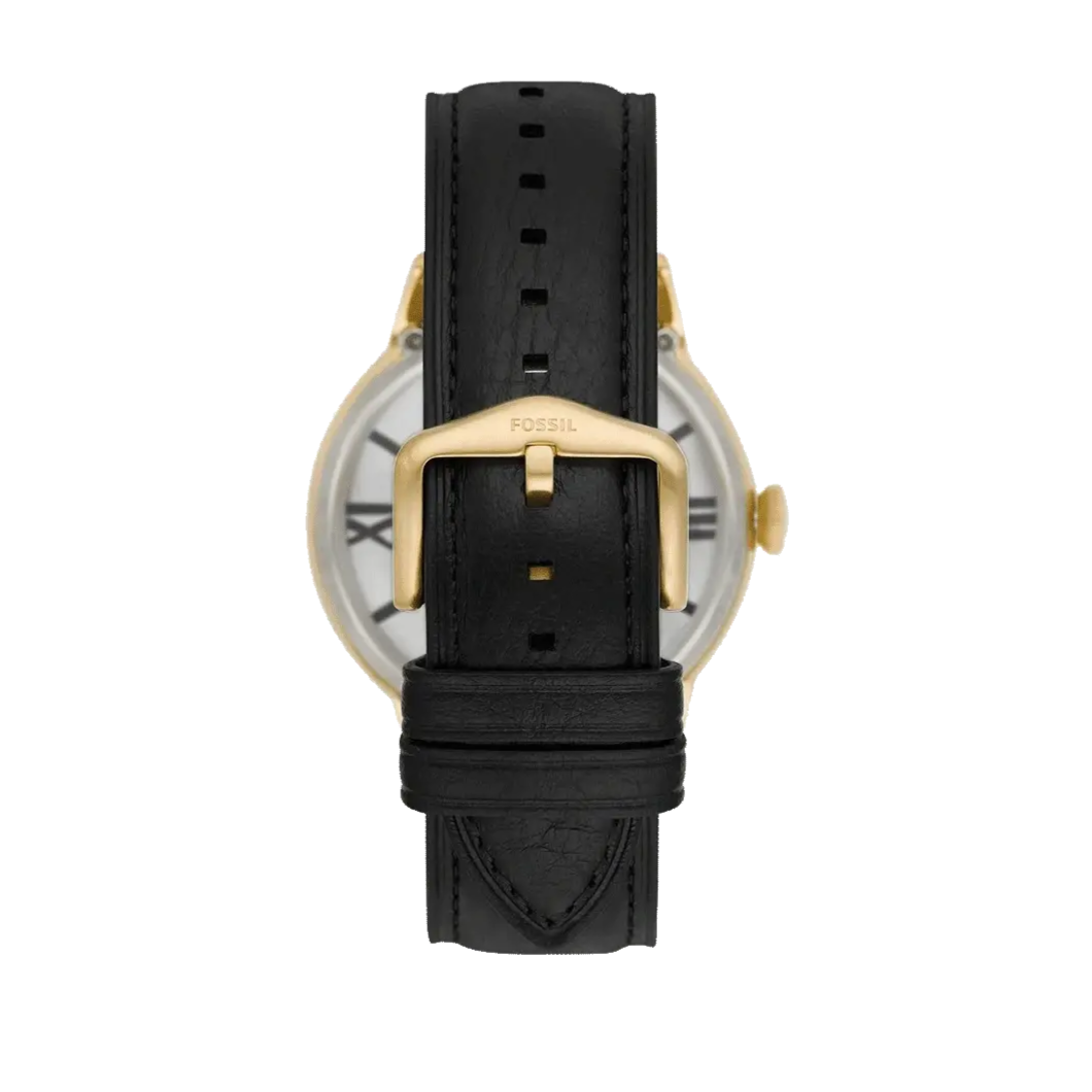 Fossil Townsman Automatic Skeleton Black Dial Black Leather Strap Watch for Men - ME3210