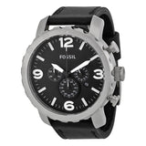 Fossil Nate Chronograph Black Dial Black Leather Strap Watch for Men - JR1436