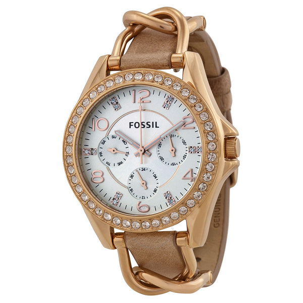 Fossil Riley White Dial Sand Leather Strap Watch for Women - ES3466