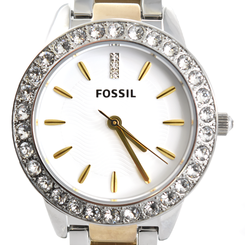 Fossil Jesse Crystals White Dial Two Tone Steel Strap Watch for Women - ES2409