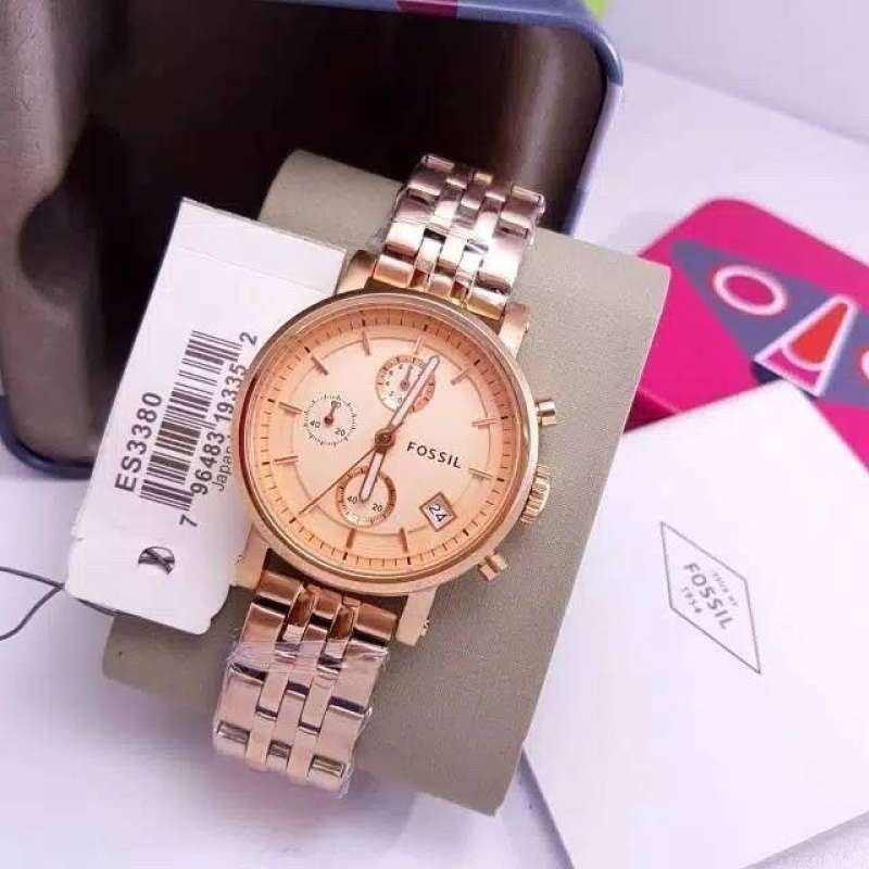 Fossil Boyfriend Chronograph Rose Gold Dial Rose Gold Steel Strap Watch for Women - ES3380