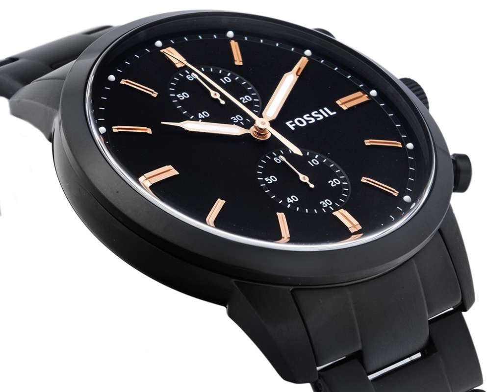 Fossil Townsman Chronograph Black Dial Black Steel Strap Watch for Men - FS5379