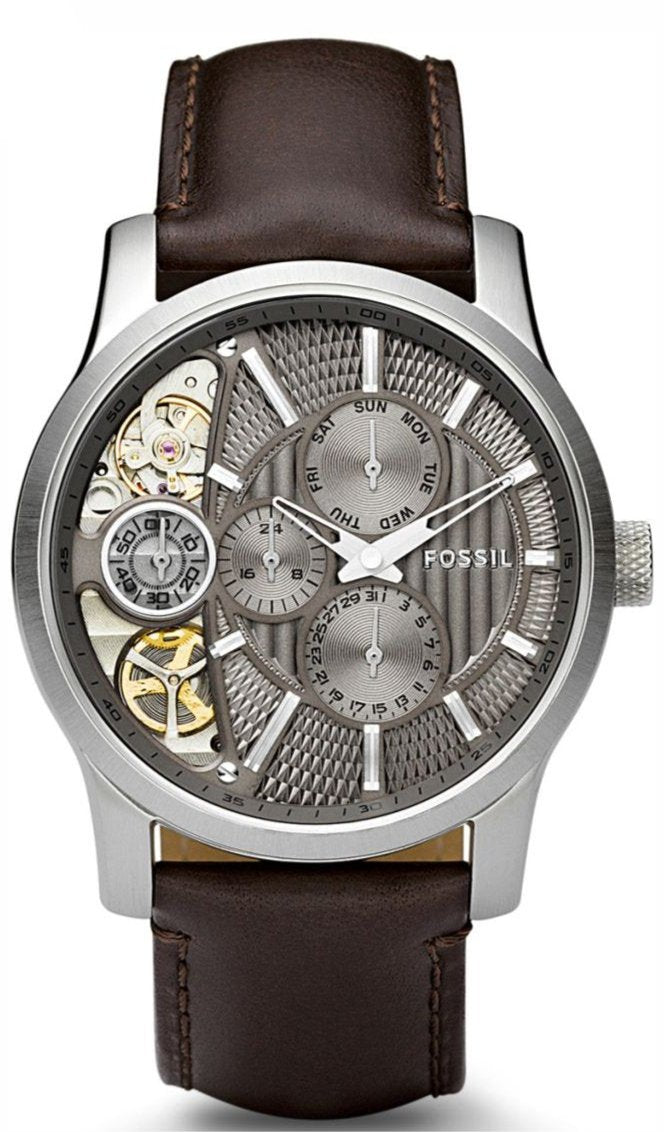 Fossil Twist Chronograph Multifunction Taupe Dial Brown Leather Strap Watch for Men - ME1098