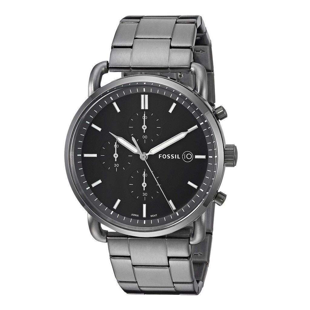 Fossil The Commuter Black Dial Grey Steel Strap Watch for Men - FS5400