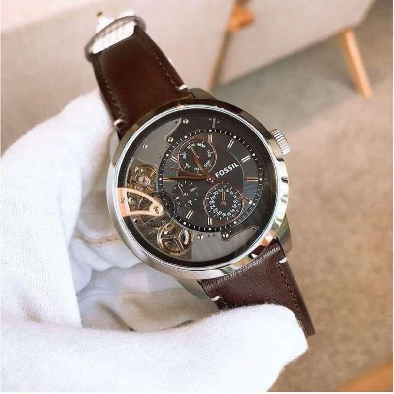 Fossil Townsman Automatic Black Dial Brown Leather Strap Watch for Men -  ME1163