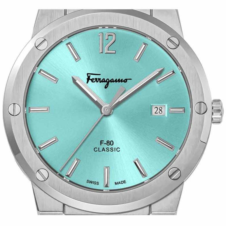 Salvatore Ferragamo F-80 Classic Tiffany Blue Dial Silver Steel Strap Watch for Men - SFDT02323