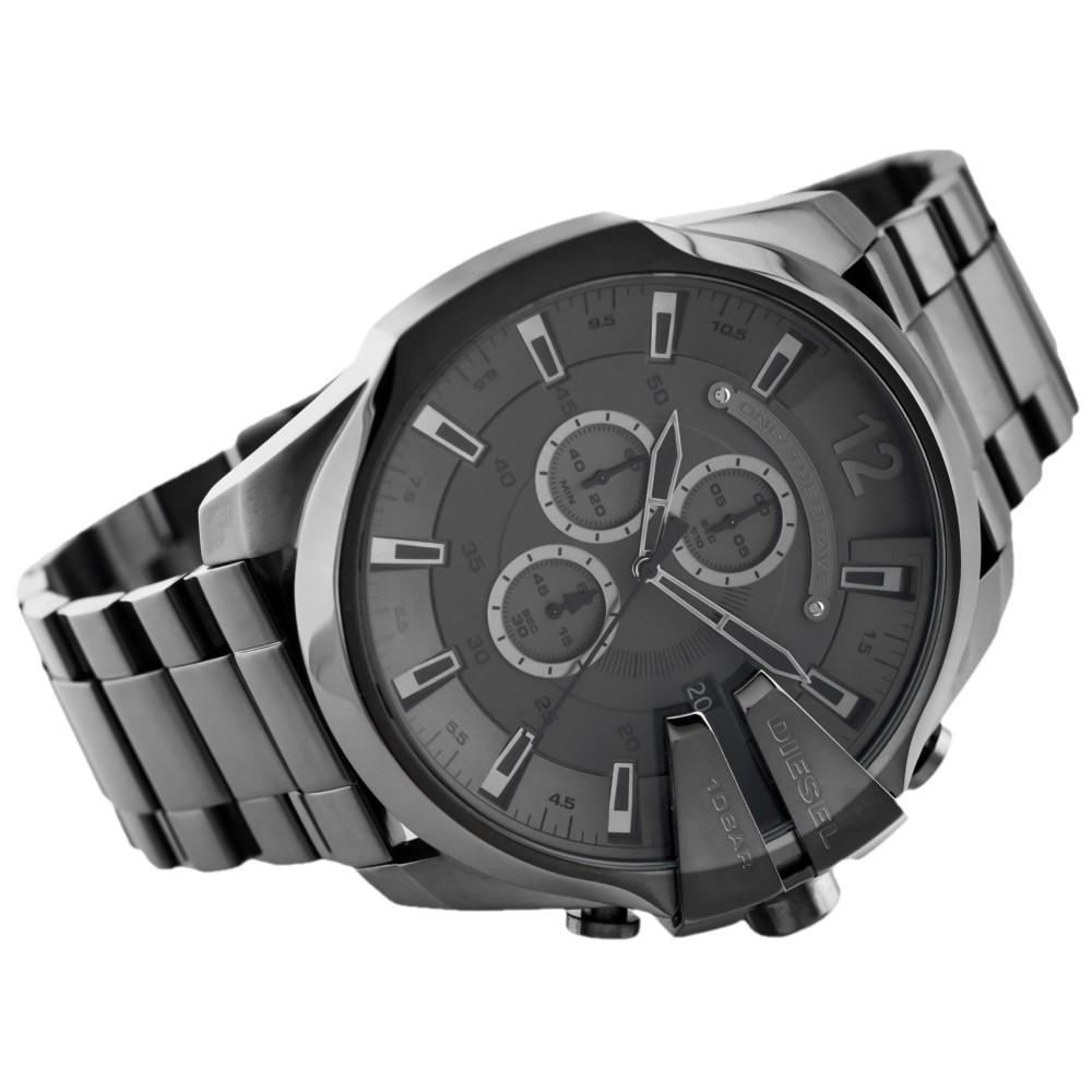Diesel Mega Chief Chronograph Grey Dial Grey Steel Strap Watch for Men - DZ4282