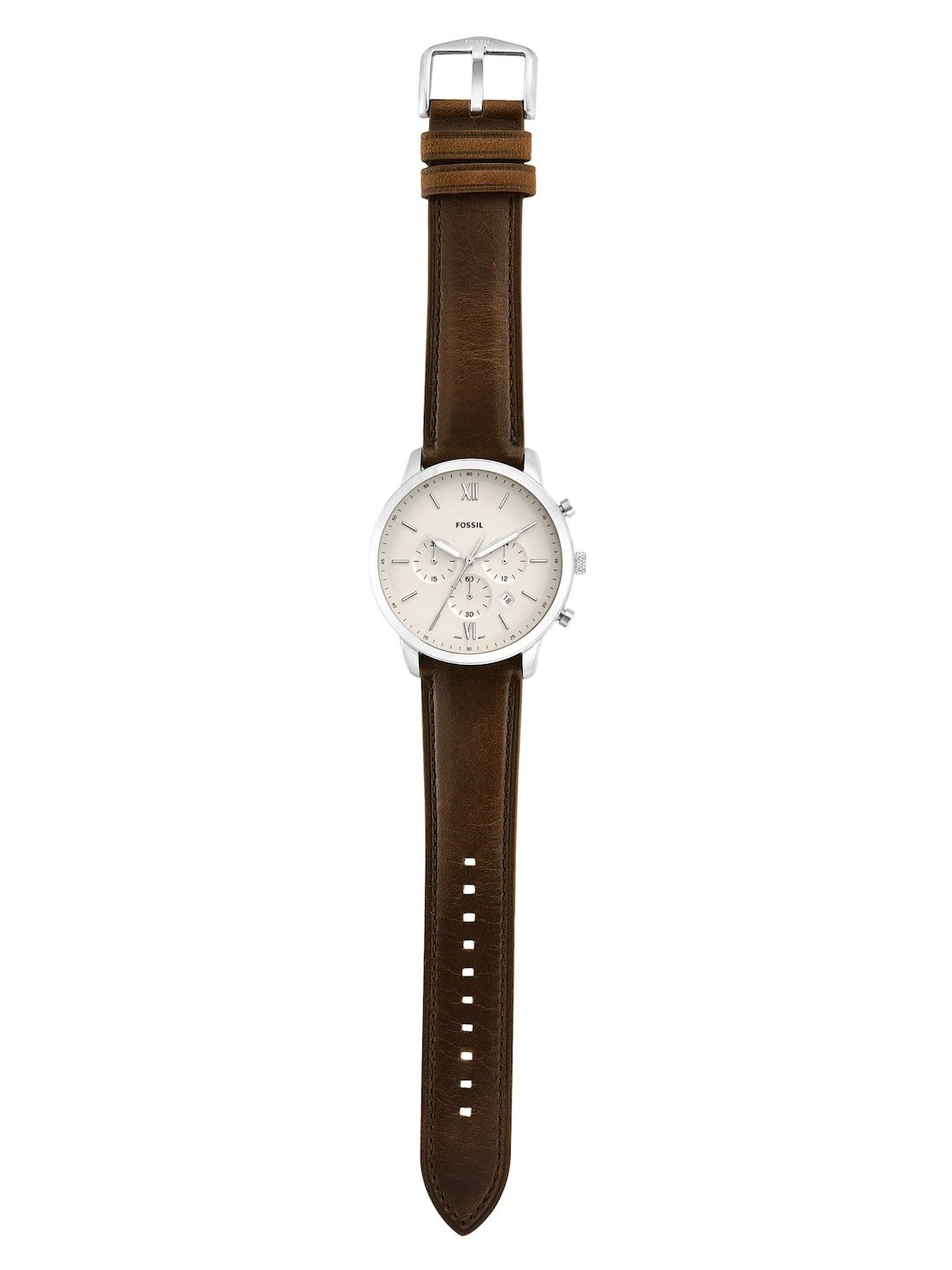 Fossil Neutra Chronograph White Dial Brown Leather Strap Watch for Men - FS5380