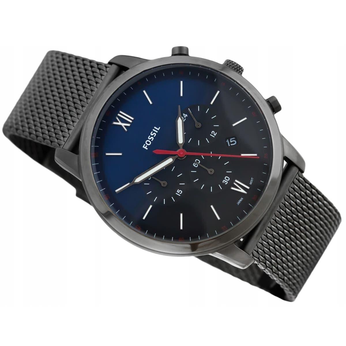 Fossil Neutra Chronograph Blue Dial Silver Mesh Bracelet Watch for Men - FS5383