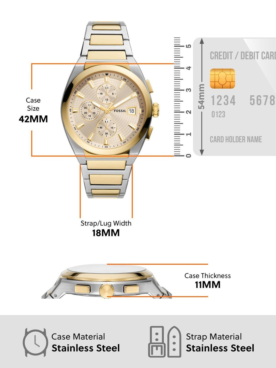 Fossil Everett Chronograph Gold Dial Two Tone Steel Strap Watch for Men - FS5796