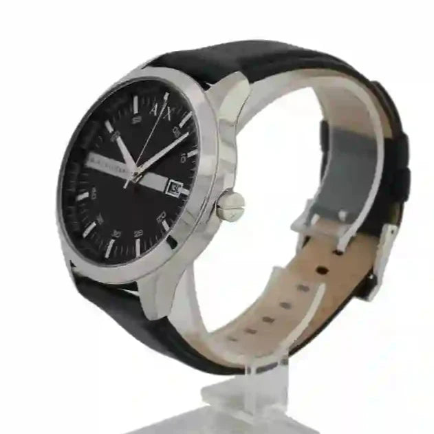 Armani Exchange Hampton Chronograph Black Dial Black Leather Strap Watch For Men - AX2101