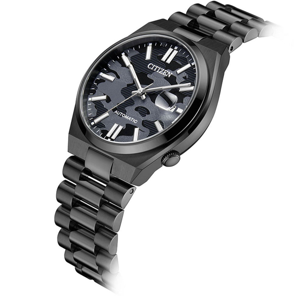 Citizen Tsuyosa Automatic Camouflage Black Dial Black Steel Strap Watch For Men - NJ0155-87E