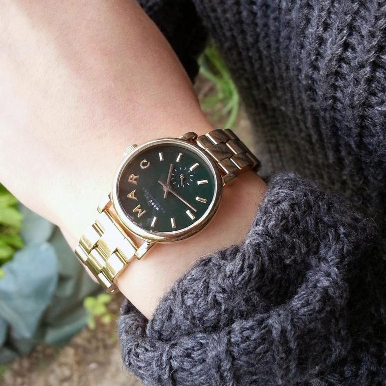 Marc Jacobs Baker Green Dial Gold Steel Strap Watch for Women - MBM3249