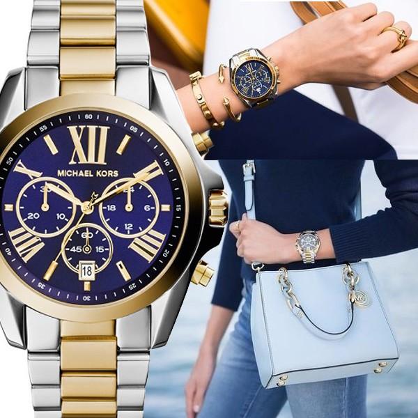 Michael Kors Bradshaw Blue Dial Two Tone Steel Strap Watch for Women - MK5976