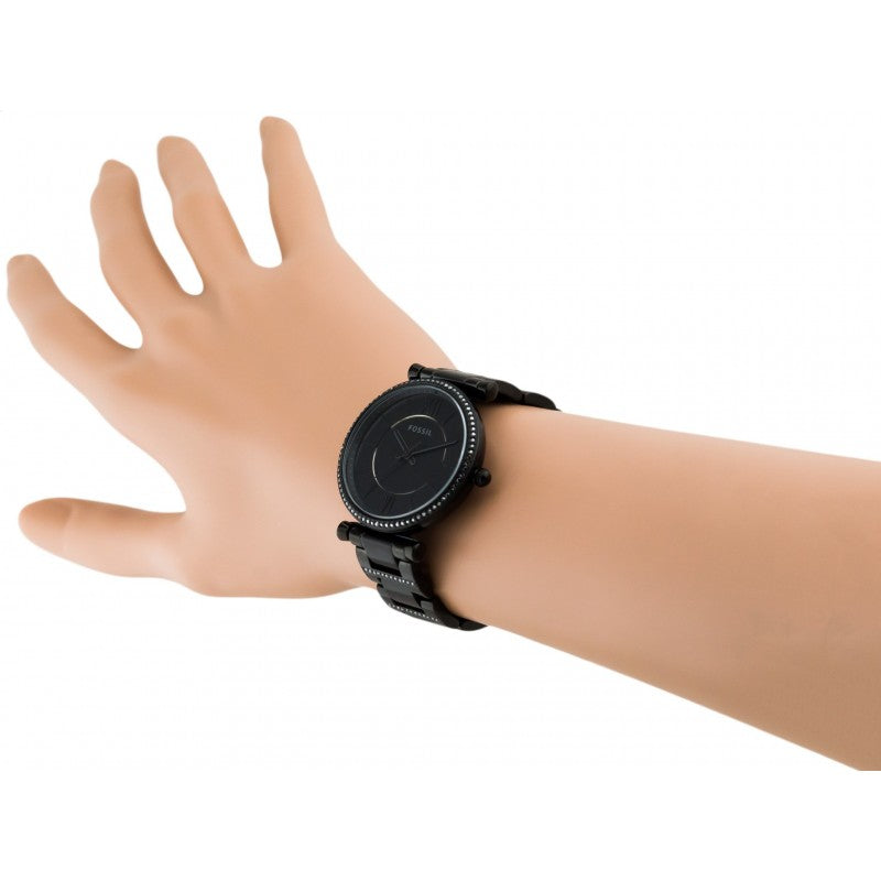 Fossil Carlie Black Dial Black Steel Strap Watch for Women - ES4488