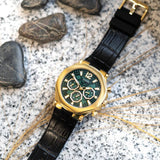 Guess Edge Chronograph Green Dial Black Leather Strap Watch For Men - GW0492G3