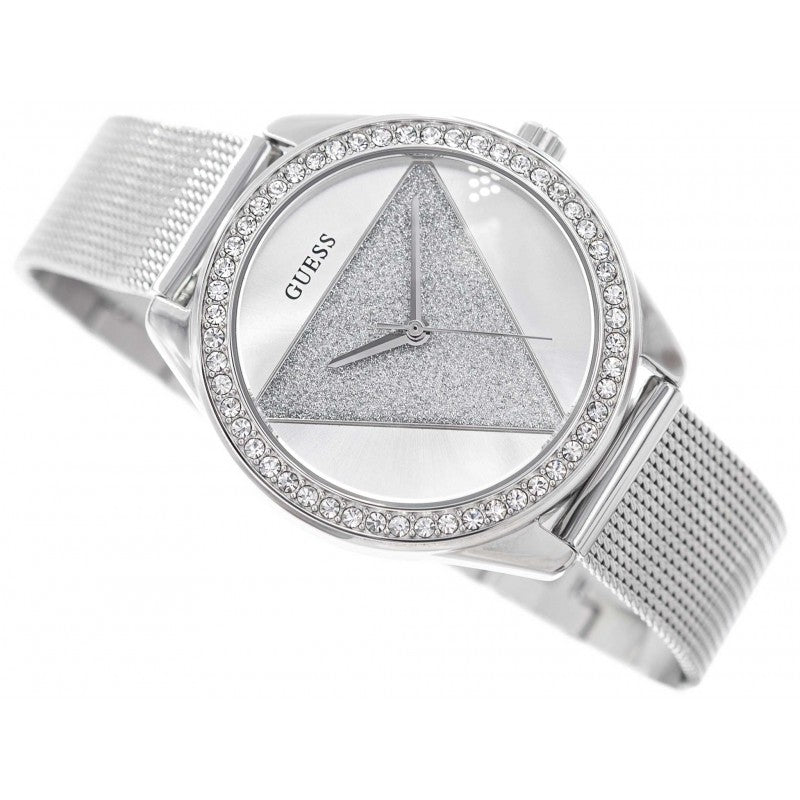 Guess Tri Glitz Quartz Silver Dial Silver Mesh Bracelet Watch For Women - W1142L1