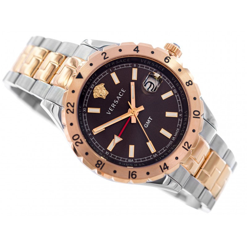 Versace Hellenyium GMT Black Dial Two Tone Steel Strap Watch for Men - V11040015