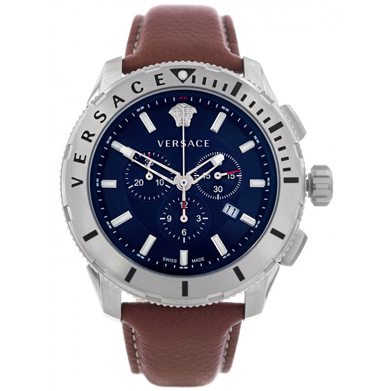 Versace Casual Chronograph Blue Dial Brown Leather Strap Watch for Men - VERG002-18