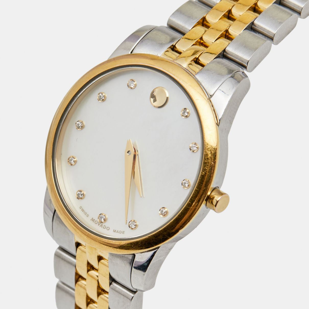 Movado Museum Classic Diamonds Mother of Pearl Dial Two Tone Steel Strap Watch For Women - 0606613