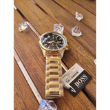 Hugo Boss Globetrotter Chronograph Black Dial Gold Steel Strap Watch for Men - 1513932