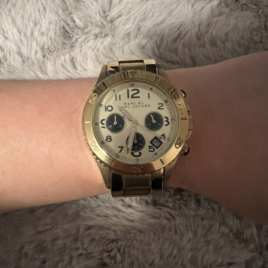 Marc Jacobs Rock Metal Chronograph Gold Dial Gold Steel Strap Watch for Men - MBM3158