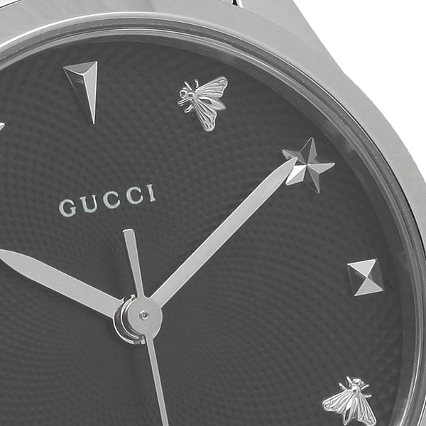 Gucci G Timeless Black Dial Silver Steel Strap Watch For Women - YA126573A