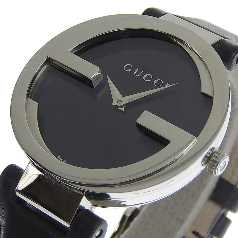 Gucci G Interlocking Black Dial Black Leather Strap Watch For Women - YA133301