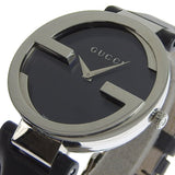 Gucci G Interlocking Black Dial Black Leather Strap Watch For Women - YA133301