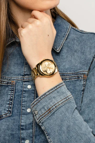 Guess G-Twist Gold Dial Gold Steel Strap Watch for Women - W1082L2