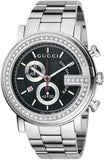 Gucci G Chrono Diamonds Black Dial Silver Steel Strap Watch For Men - YA101324