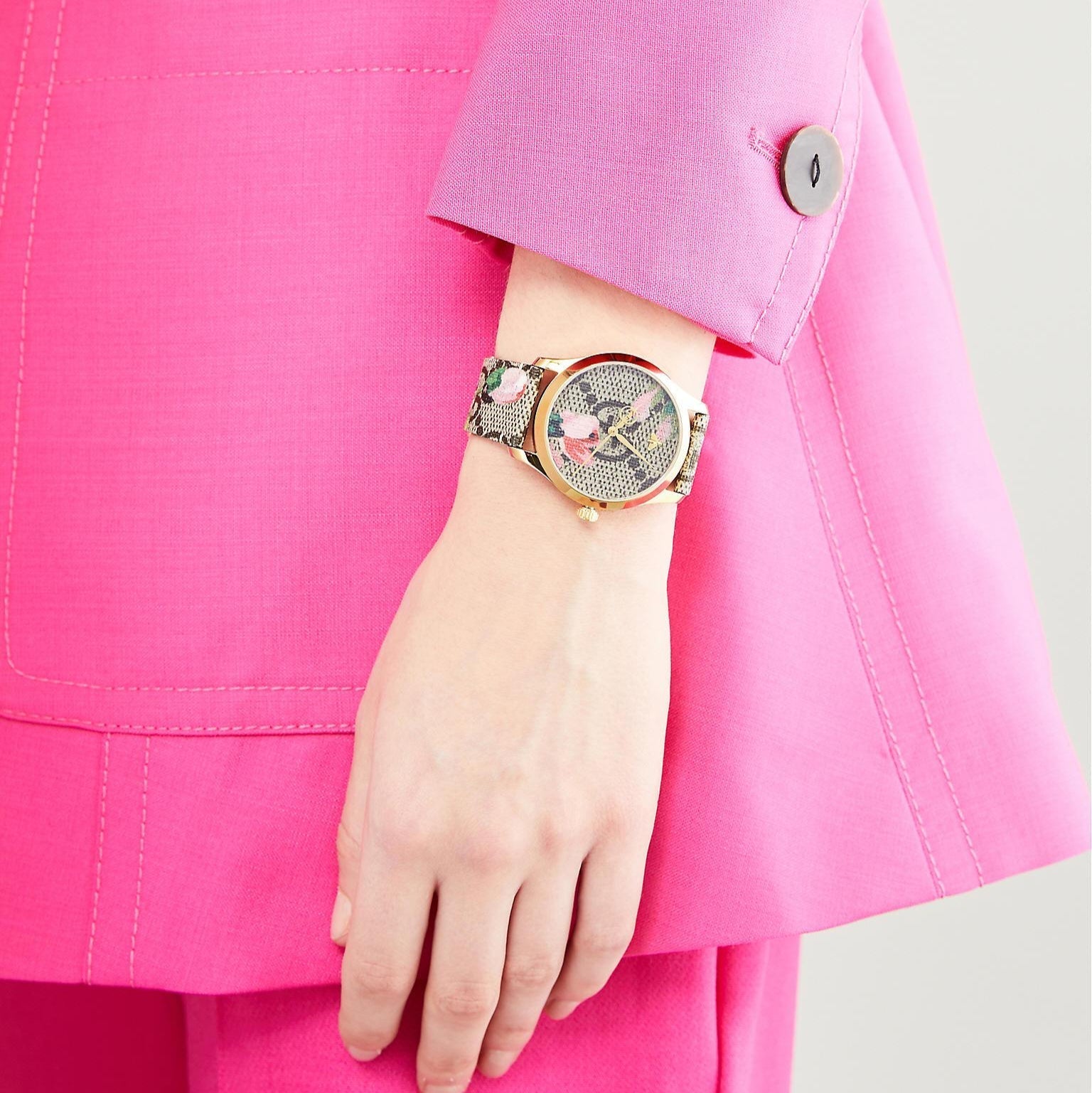 Gucci G Timeless Floral Brown Dial Brown Leather Strap Watch For Women - YA1264038