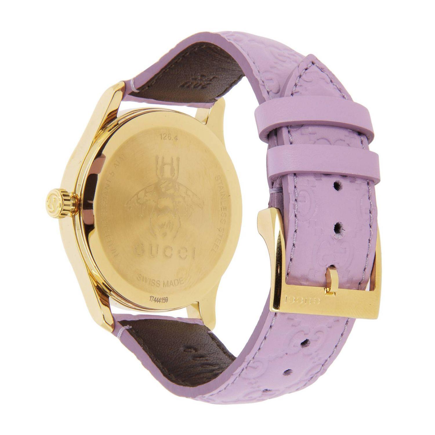 Gucci G Timeless Quartz Lilac Dial Lilac Leather Strap Watch For Women - YA1264098