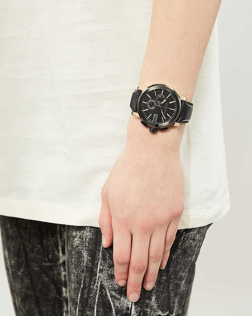 Gucci G Chrono Black Dial Black Leather Strap Watch For Men - YA101203